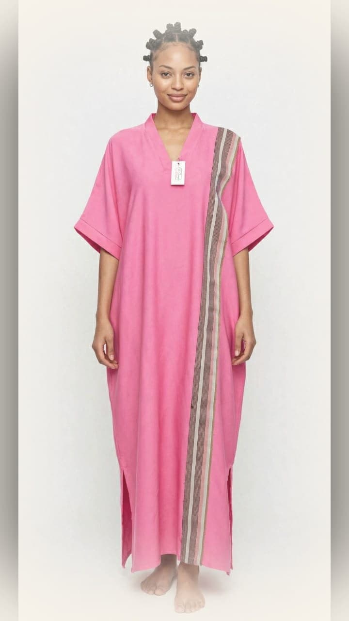 LJ bestseller — pink striped kaftan maxi dress with side slits